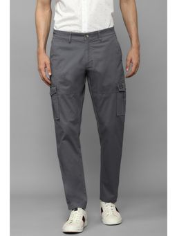 Louis Philippe - Men Grey Slim Fit Solid Flat Front Casual Trousers
