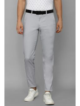 Louis Philippe - Men Grey Slim Fit Solid Flat Front Casual Trousers