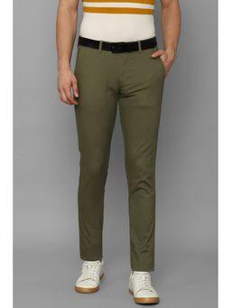 Louis Philippe - Men Olive Super Slim Fit Solid Flat Front Casual Trousers