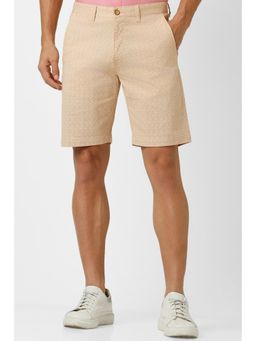 Peter England - Men Beige Textured Regular Fit Casual Shorts