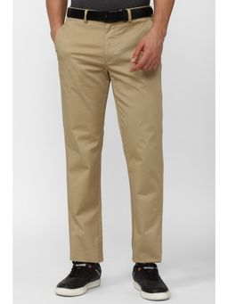 Peter England - Men Khaki Solid Slim Fit Casual Trousers