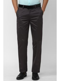 Peter England - Men Grey Solid Slim Fit Casual Trousers