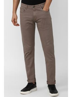Peter England - Men Brown Solid Slim Tapered Casual Trousers