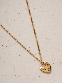 Palmonas - Engraved Heart Lock Necklace with Chain Link for Women - Waterproof and Anti-Tarnish