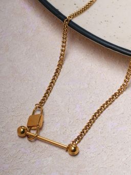 Palmonas - Golden T-Bar Charm Necklace for Women - Waterproof and Anti-Tarnish