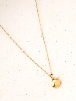 Palmonas - Golden Seashell Pendant with Pearl Drop Necklace for Women - Waterproof