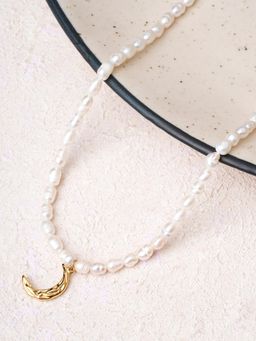 Palmonas - Pearl Beaded Necklace with Curved Horn Pendant for Women - Waterproof