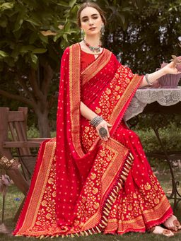 Odette - Red Blended Silk Saree with Unstitched Blouse