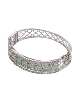 Silvermerc Designs - Women Silver Plated AD Sea Green Stone Studded Bangle Srtyle Bracelet
