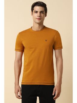 Allen Solly - Men Mustard Solid Crew Neck T-shirt