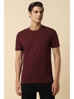 Allen Solly - Men Maroon Solid Crew Neck T-shirt