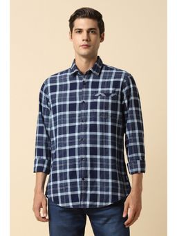 Allen Solly - Men Navy Custom Fit Check Full Sleeves Casual Shirt