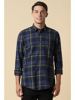 Allen Solly - Men Navy Custom Fit Check Full Sleeves Casual Shirt