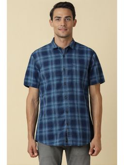 Allen Solly - Men Blue Custom Fit Check Half Sleeves Casual Shirt