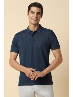 Allen Solly - Men Navy Print Polo Neck T-shirt