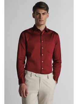 Louis Philippe - Men Red Slim Fit Solid Full Sleeves Formal Shirt