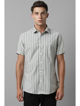 Louis Philippe - Men Grey Slim Fit Stripe Half Sleeves Casual Shirt