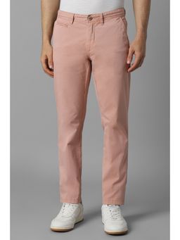 Louis Philippe - Men Peach Slim Straight Fit Solid Flat Front Casual Trouser