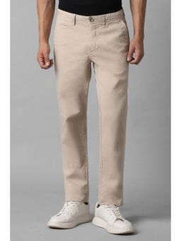 Louis Philippe - Men Beige Slim Fit Solid Flat Front Casual Trouser