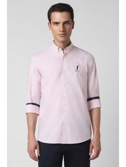 Peter England - Men Pink Slim Fit Stripe Shirt
