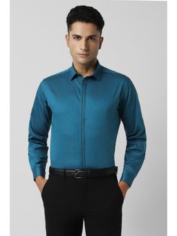 Van Heusen - Men Blue Slim Fit Solid Full Sleeves Party Shirt