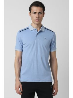 Van Heusen - Men Blue Solid Polo Neck T-shirt