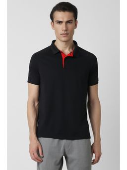 Van Heusen - Men Black Solid Polo Neck T-shirt