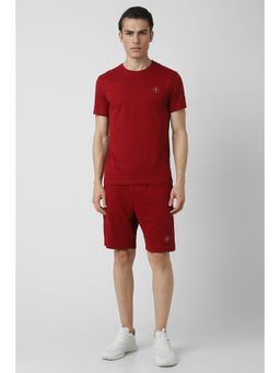 Van Heusen - Men Red Solid Crew Neck T-shirt and Shorts (Set of 2)