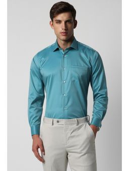 Van Heusen - Men Turquoise Regular Fit Solid Full Sleeves Formal Shirt