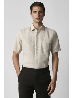 Van Heusen - Men Beige Regular Fit Check Half Sleeves Formal Shirt