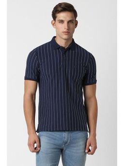 Van Heusen - Men Navy Stripe Polo Neck T-shirt