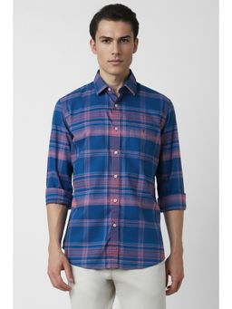 Van Heusen - Men Blue Slim Fit Check Full Sleeves Casual Shirt