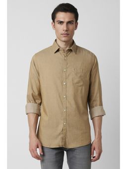 Van Heusen - Men Khaki Slim Fit Textured Full Sleeves Casual Shirt