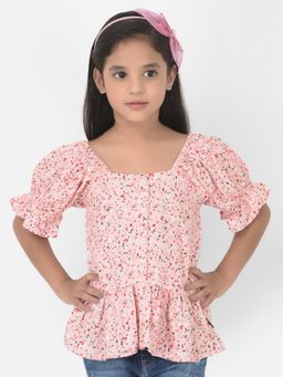 CRIMSOUNE CLUB - Girls Pink Printed Cinched Waist Top
