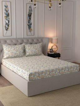 Inhouse by Maspar - Glam Danica Orange Print 210TC Cotton Double Bed Sheet With 2 Pillow Covers