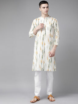See Designs - Men White Multi Tie and Dye Print Design Straight Kurta with Pyjama (Set of 2)