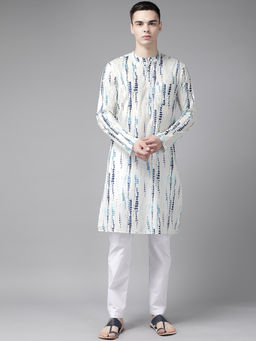 See Designs - Men White Multi Tie and Dye Print Design Straight Kurta
