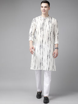 See Designs - Men White Multi Tie and Dye Print Design Straight Kurta with Pyjama (Set of 2)