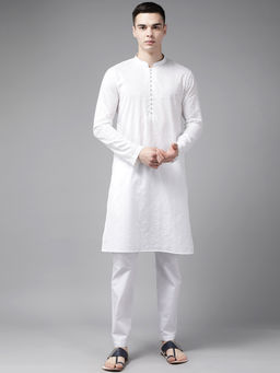 See Designs - Men White Pure Cotton Chikankari Embroidered Straight Kurta