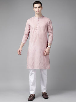See Designs - Men Pink & Gold Printed Straight Kurta