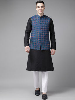 See Designs - Men Blue & Beige Printed Pure Cotton Nehru Jacket