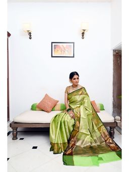 Banarasi Silk Works - Green Georgette Saree with Unstitched Blouse