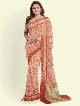 Banarasi Silk Works - Beige Kora Woven Saree with Unstitched Blouse