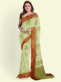 Banarasi Silk Works - Green Kora Woven Saree with Unstitched Blouse