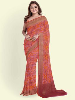 Banarasi Silk Works - Pink Kora Woven Saree with Unstitched Blouse