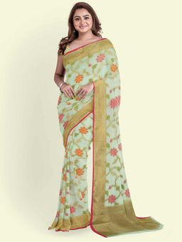 Banarasi Silk Works - Green Kora Woven Saree with Unstitched Blouse