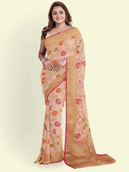 Banarasi Silk Works - Beige Kora Woven Saree with Unstitched Blouse
