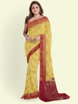 Banarasi Silk Works - Yellow Cotton Woven Saree with Unstitched Blouse