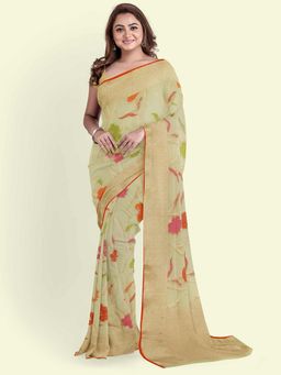 Banarasi Silk Works - Green Kora Woven Saree with Unstitched Blouse