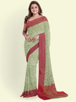 Banarasi Silk Works - Green Kora Woven Saree with Unstitched Blouse